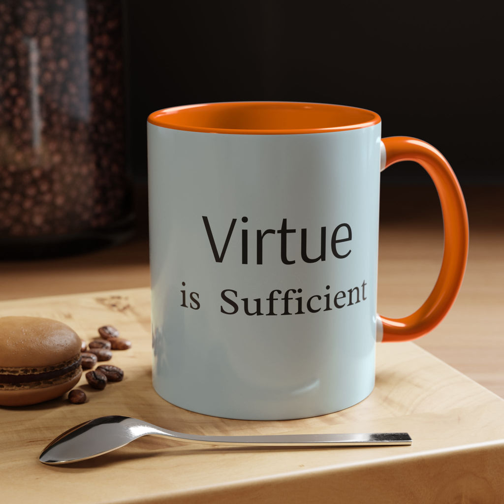 Virtue Is Sufficient Accent Coffee Mug — Inspirational Light Blue Ceramic