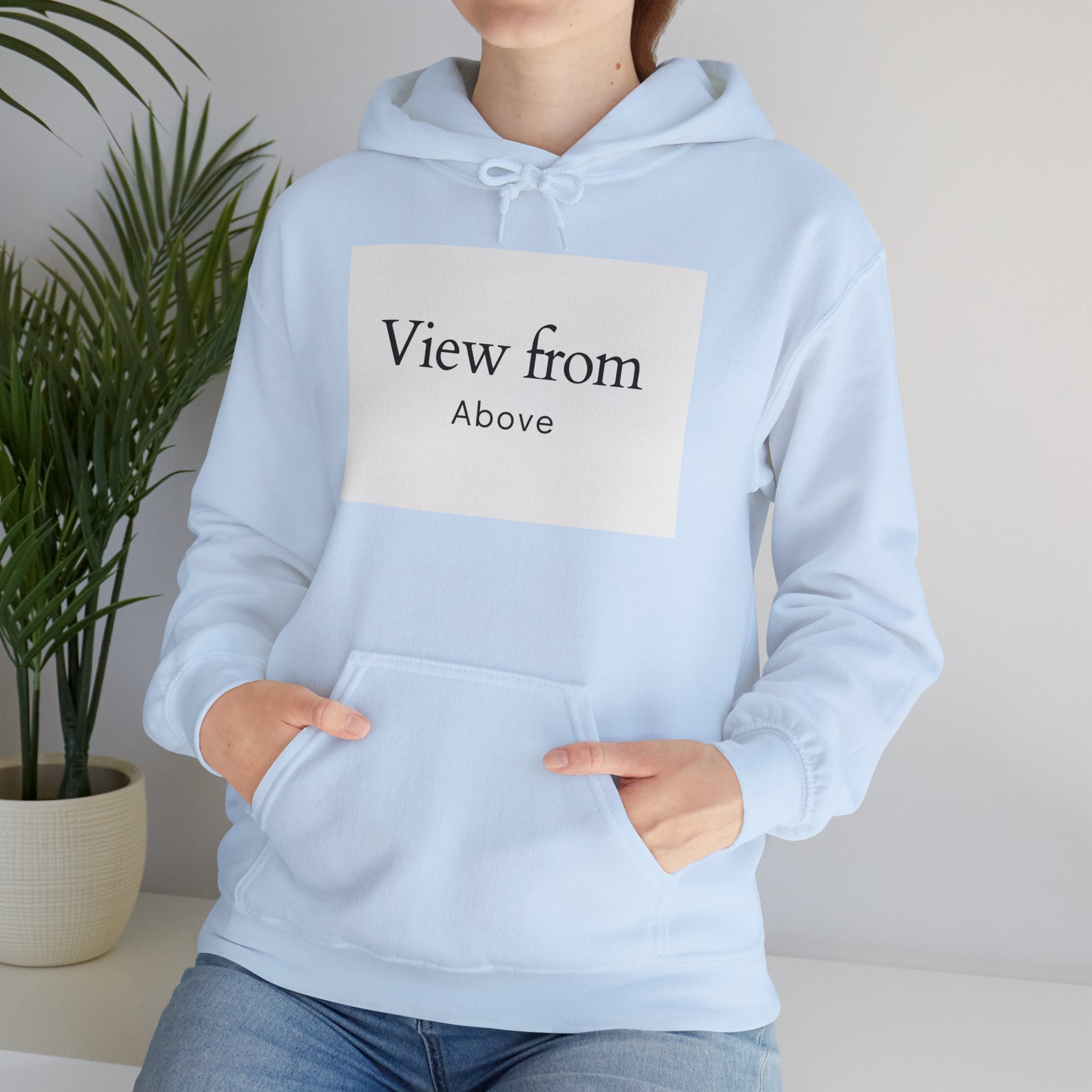 View From Above Hoodie - Minimal Text Graphic Pullover