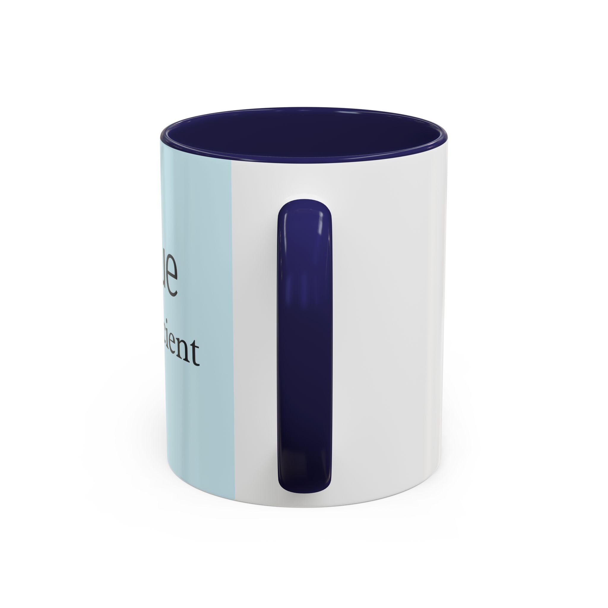 Virtue Is Sufficient Accent Coffee Mug — Inspirational Light Blue Ceramic