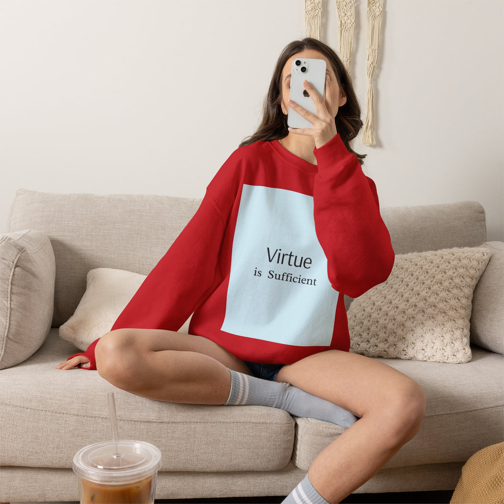 Crewneck Sweatshirt — "Virtue is Sufficient" Minimalist Inspirational Design
