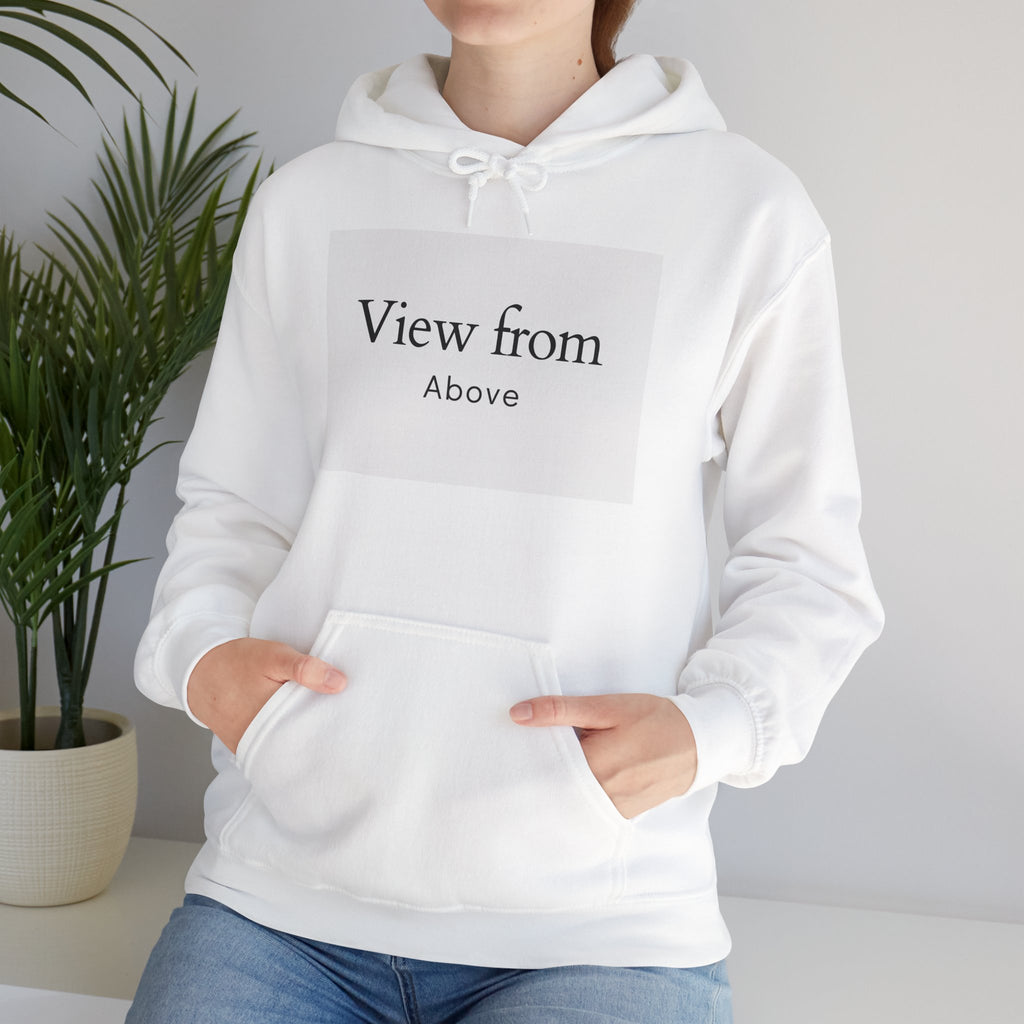 View From Above Hoodie - Minimal Text Graphic Pullover