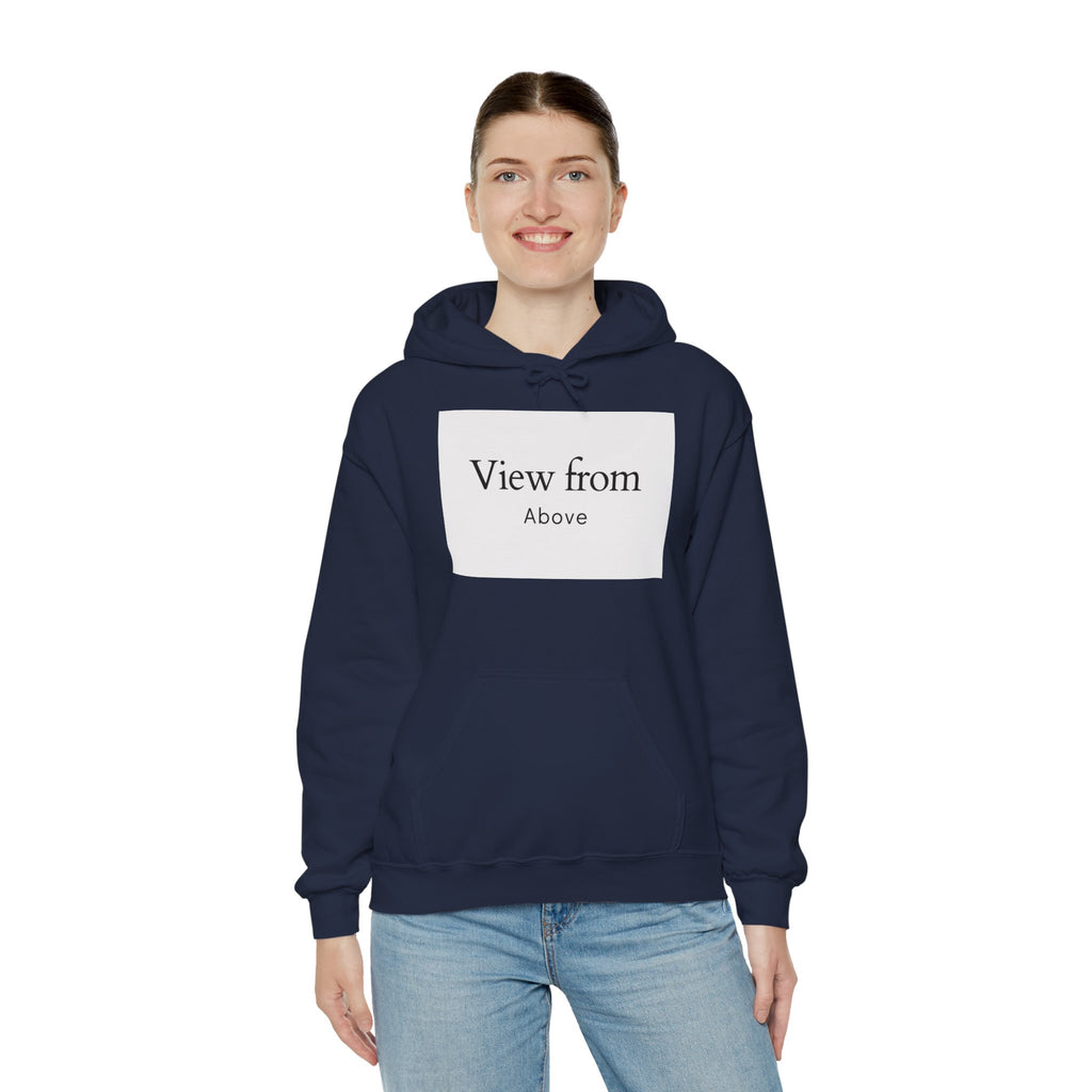 View From Above Hoodie - Minimal Text Graphic Pullover