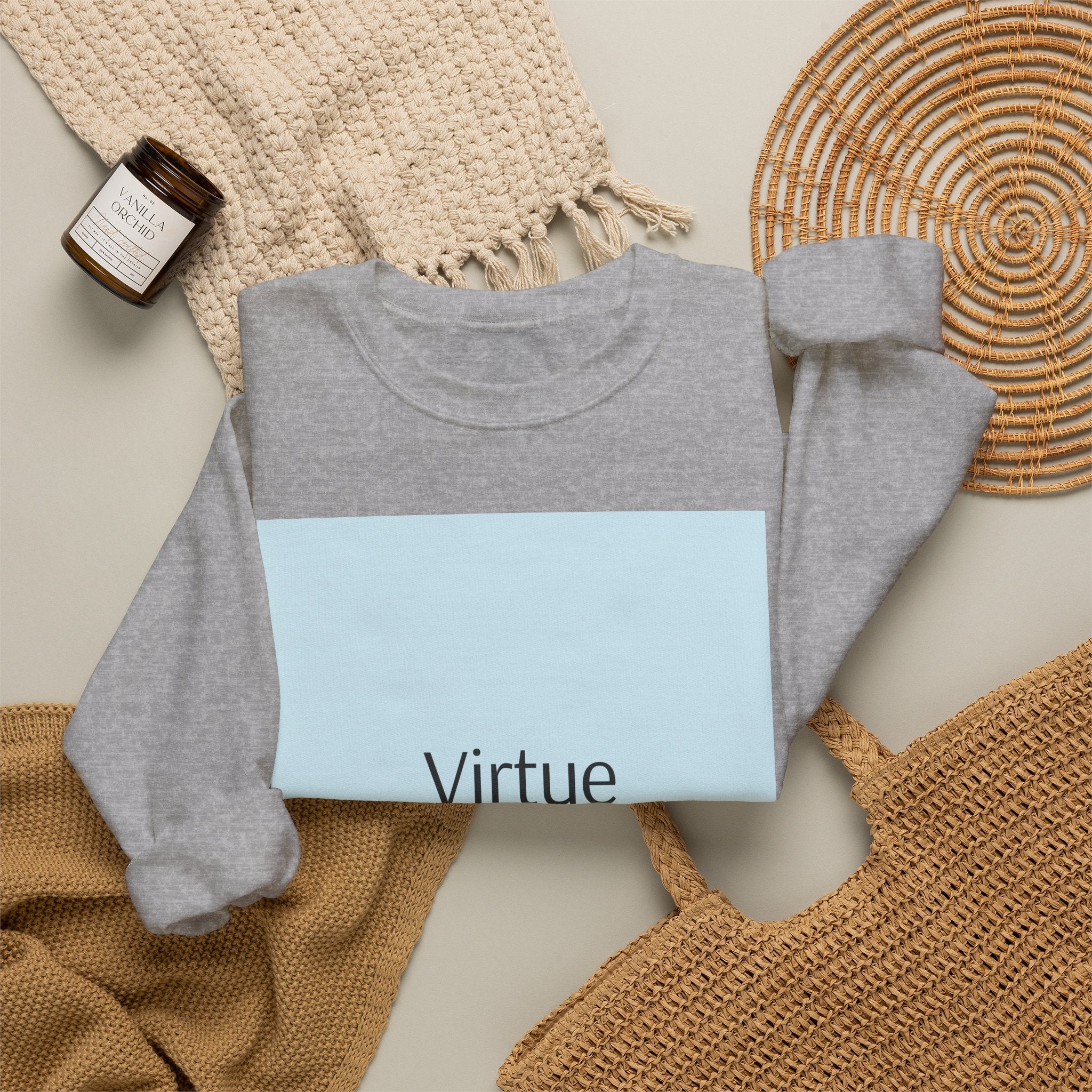 Crewneck Sweatshirt — "Virtue is Sufficient" Minimalist Inspirational Design