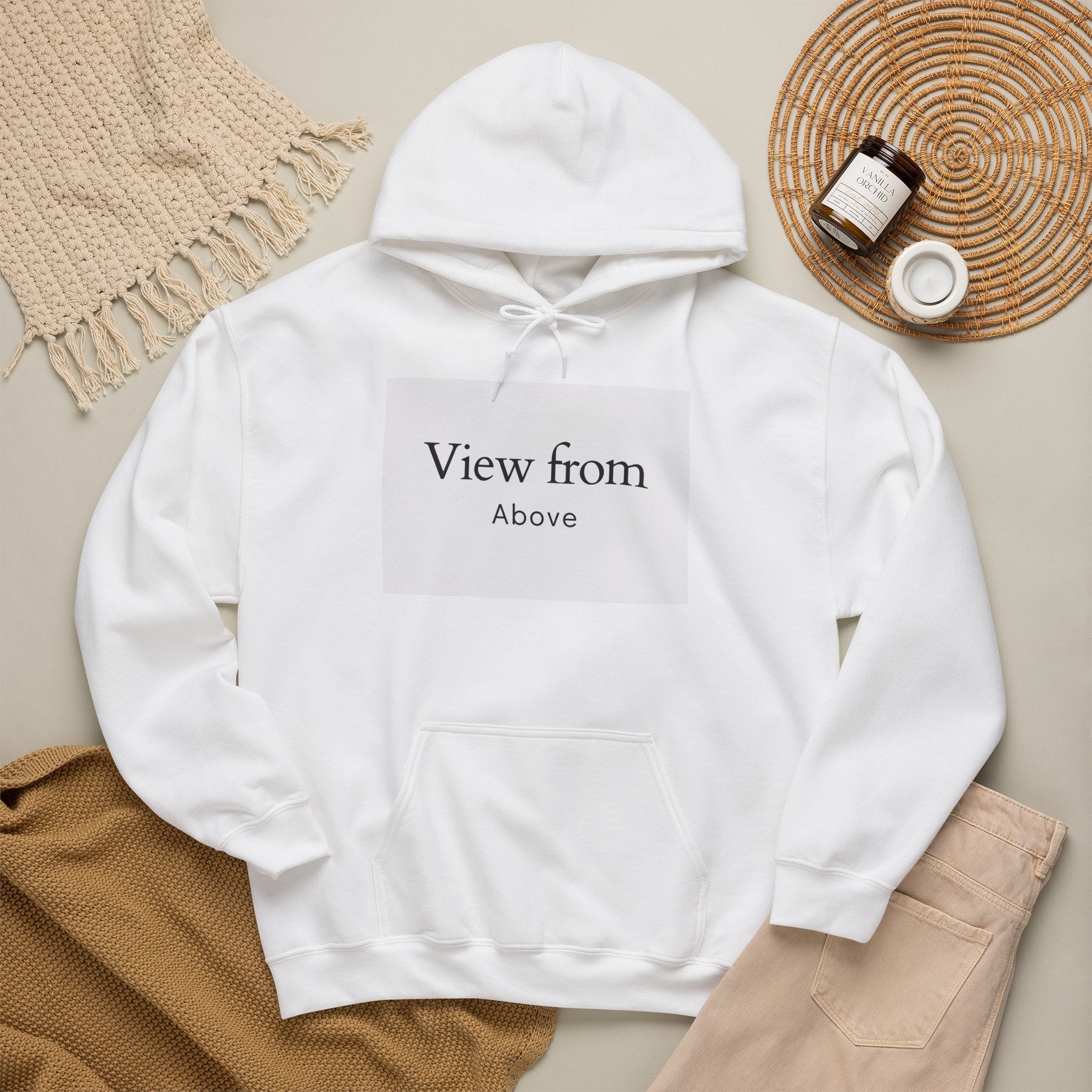 View From Above Hoodie - Minimal Text Graphic Pullover