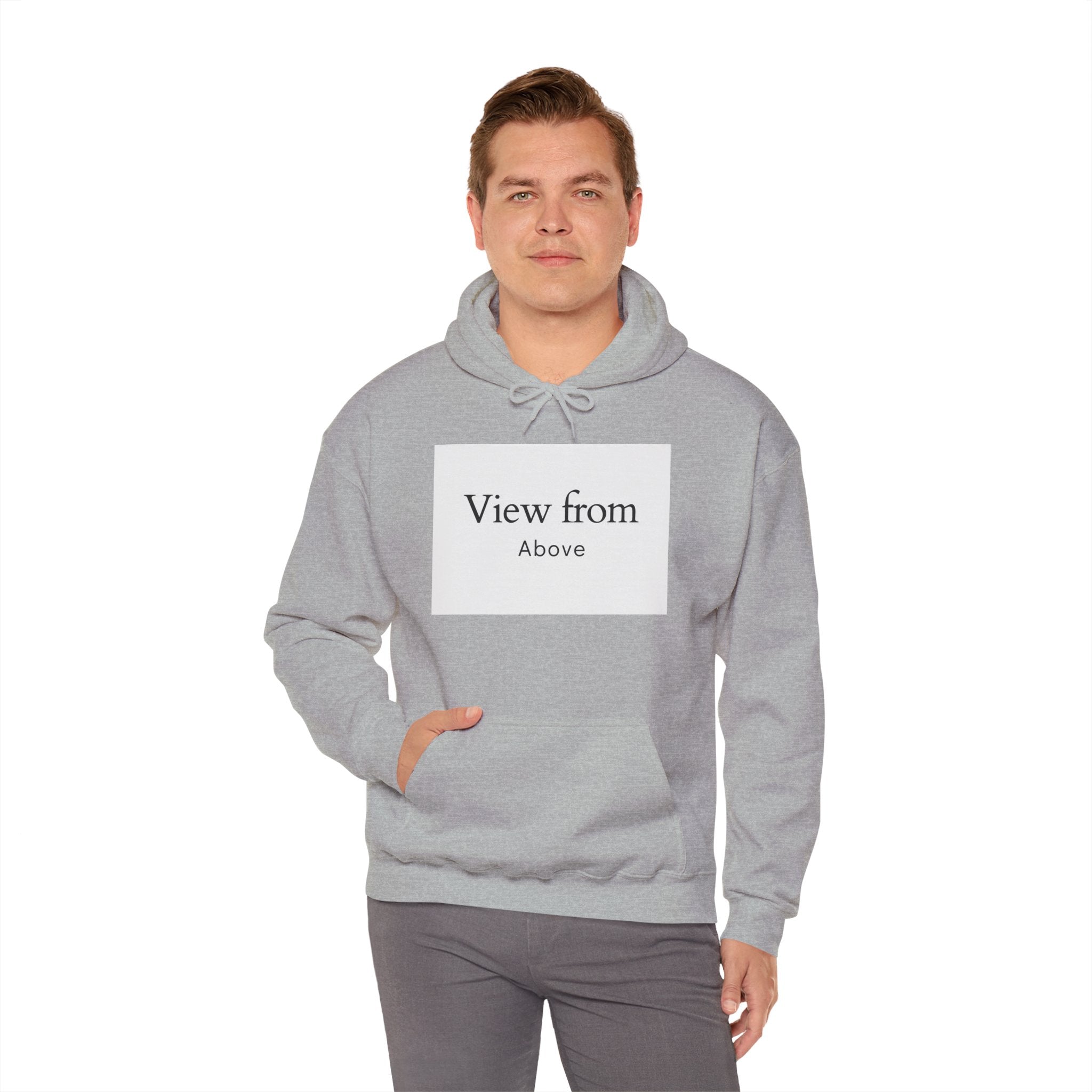View From Above Hoodie - Minimal Text Graphic Pullover