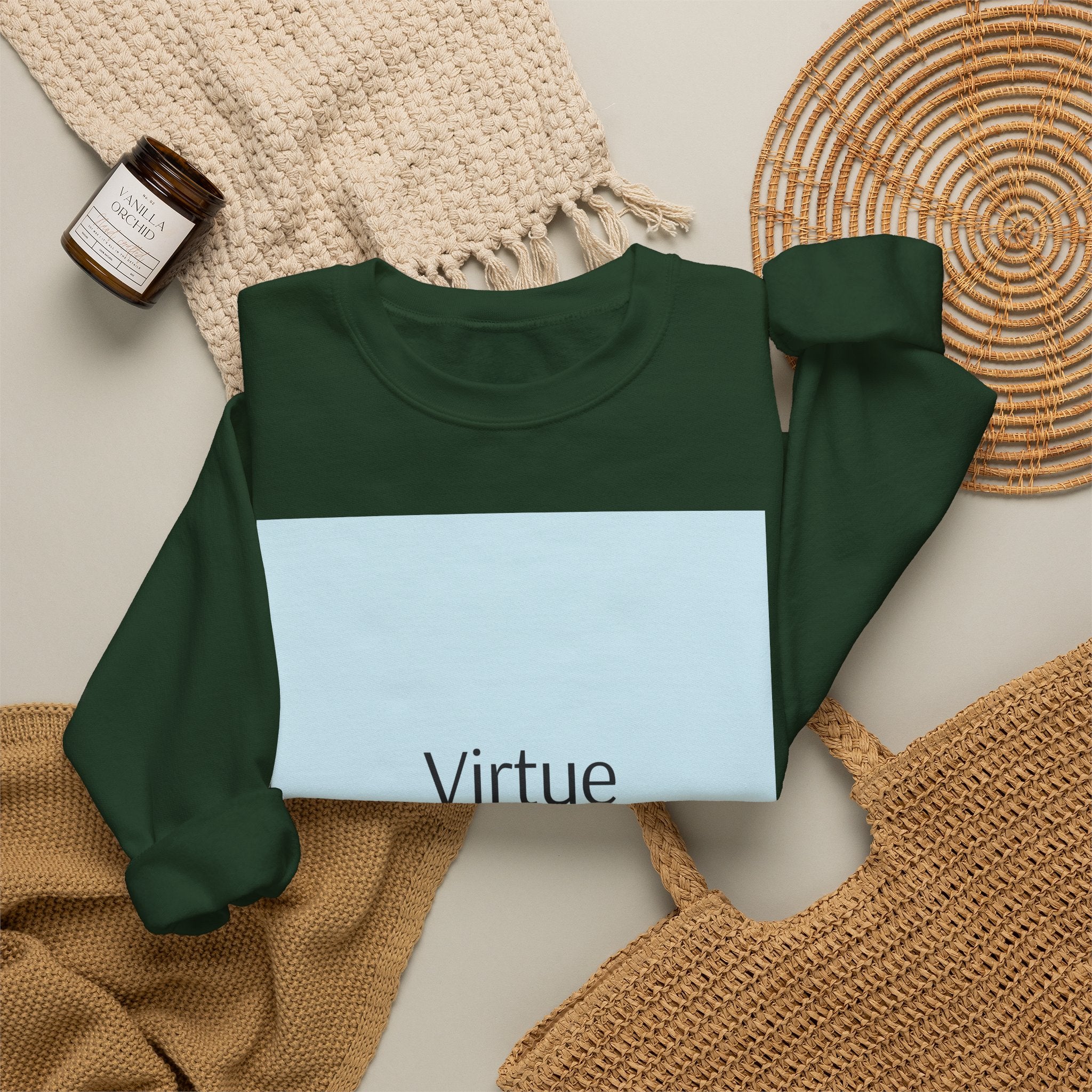 Crewneck Sweatshirt — "Virtue is Sufficient" Minimalist Inspirational Design