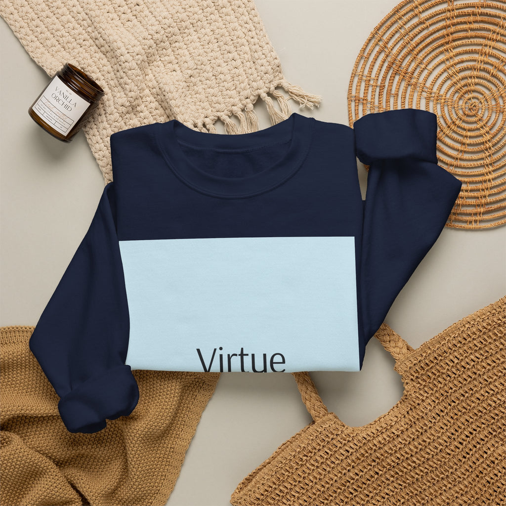 Crewneck Sweatshirt — "Virtue is Sufficient" Minimalist Inspirational Design