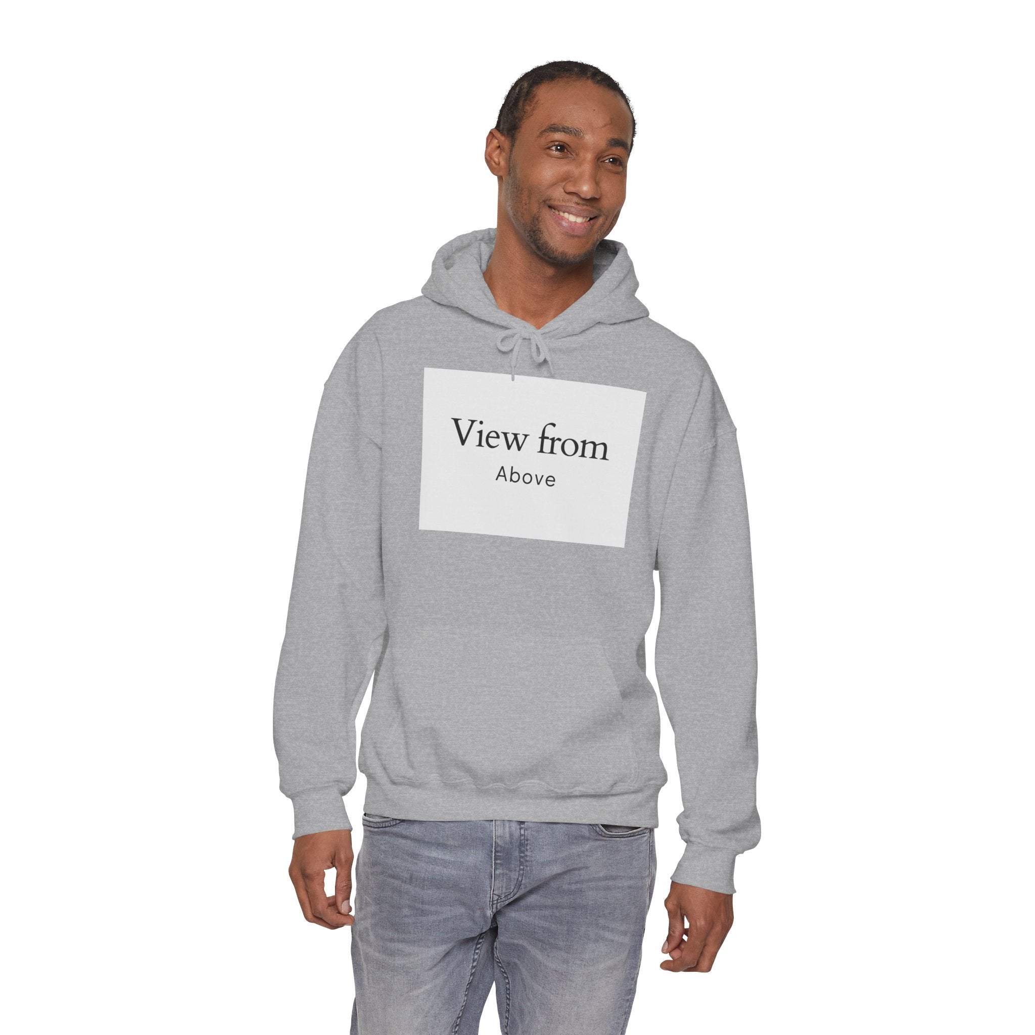 View From Above Hoodie - Minimal Text Graphic Pullover