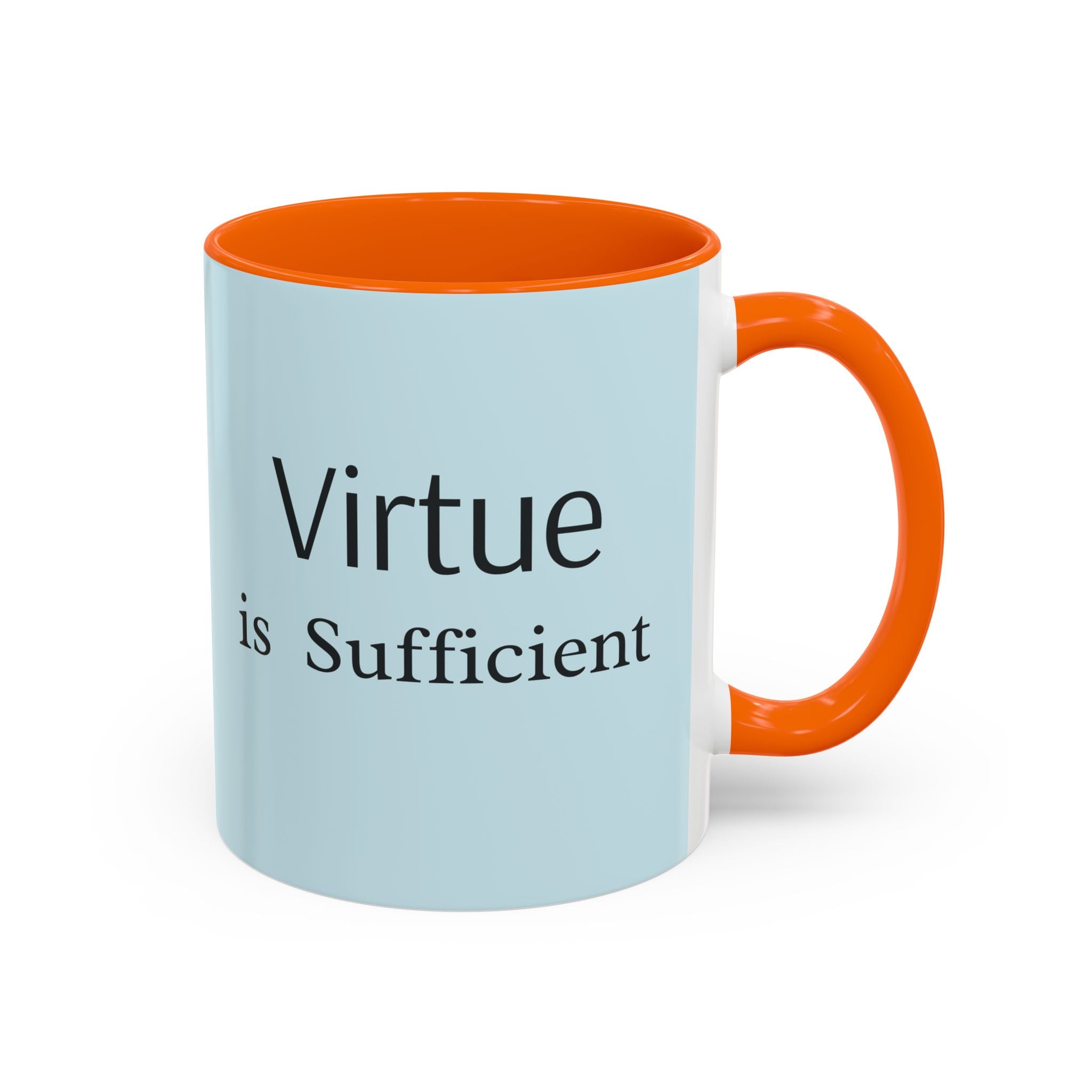 Virtue Is Sufficient Accent Coffee Mug — Inspirational Light Blue Ceramic