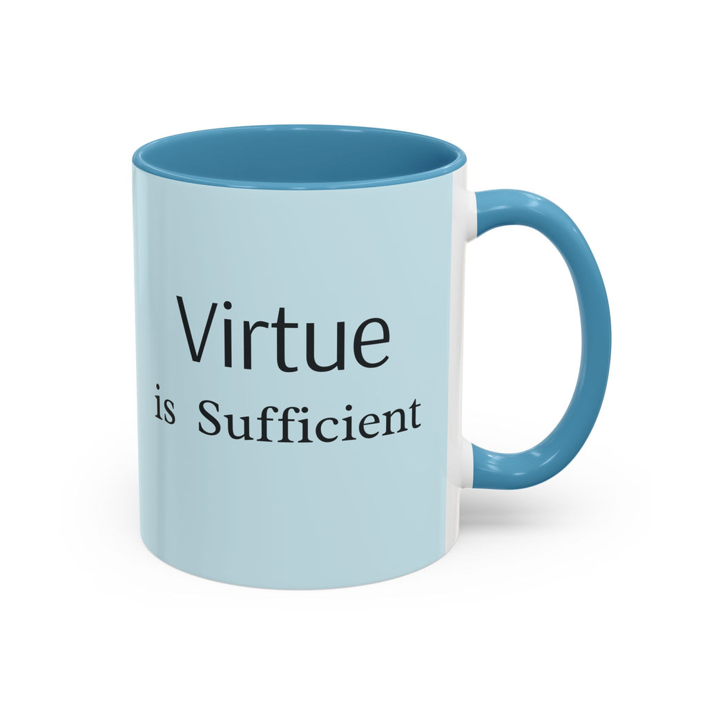 Virtue Is Sufficient Accent Coffee Mug — Inspirational Light Blue Ceramic