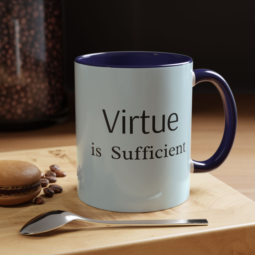 Virtue Is Sufficient Accent Coffee Mug — Inspirational Light Blue Ceramic