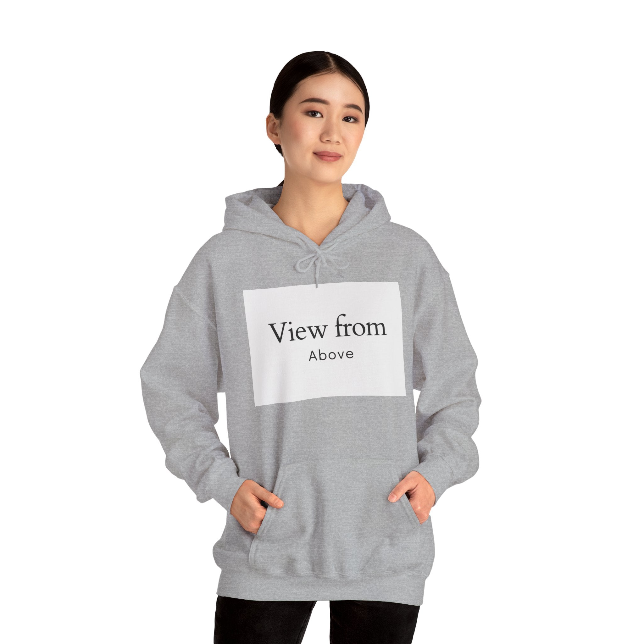View From Above Hoodie - Minimal Text Graphic Pullover
