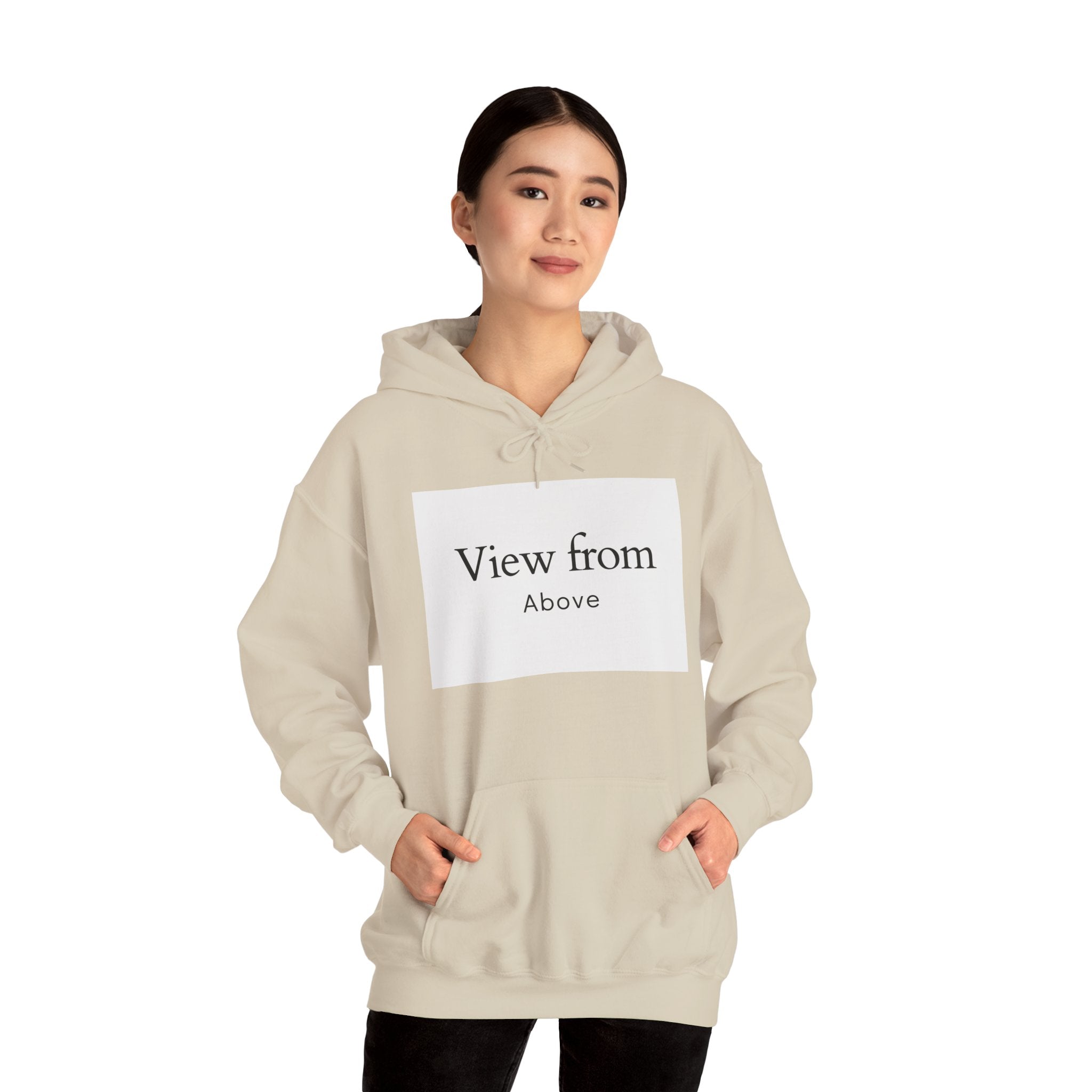 View From Above Hoodie - Minimal Text Graphic Pullover