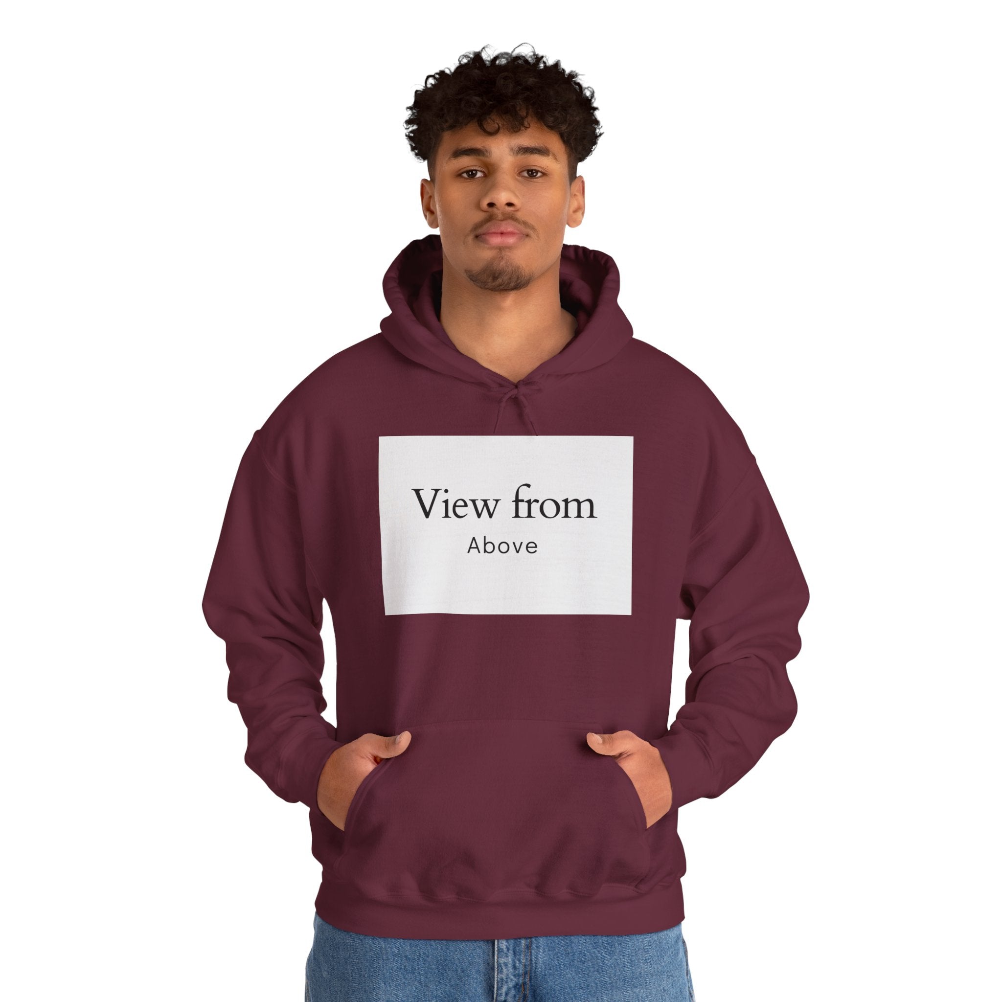 View From Above Hoodie - Minimal Text Graphic Pullover